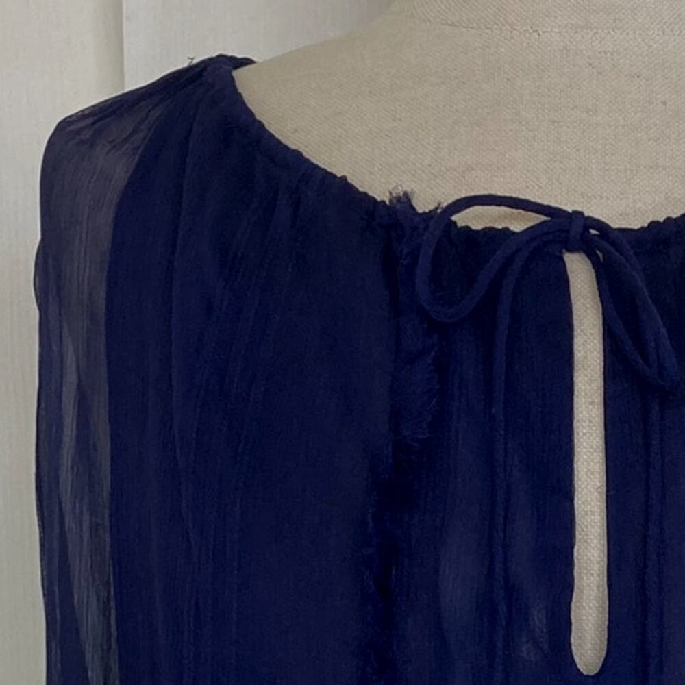 Diane von Furstenberg silk blouse Simonia Womens size 2 navy ruffled chiffon top - Picture 12 of 14